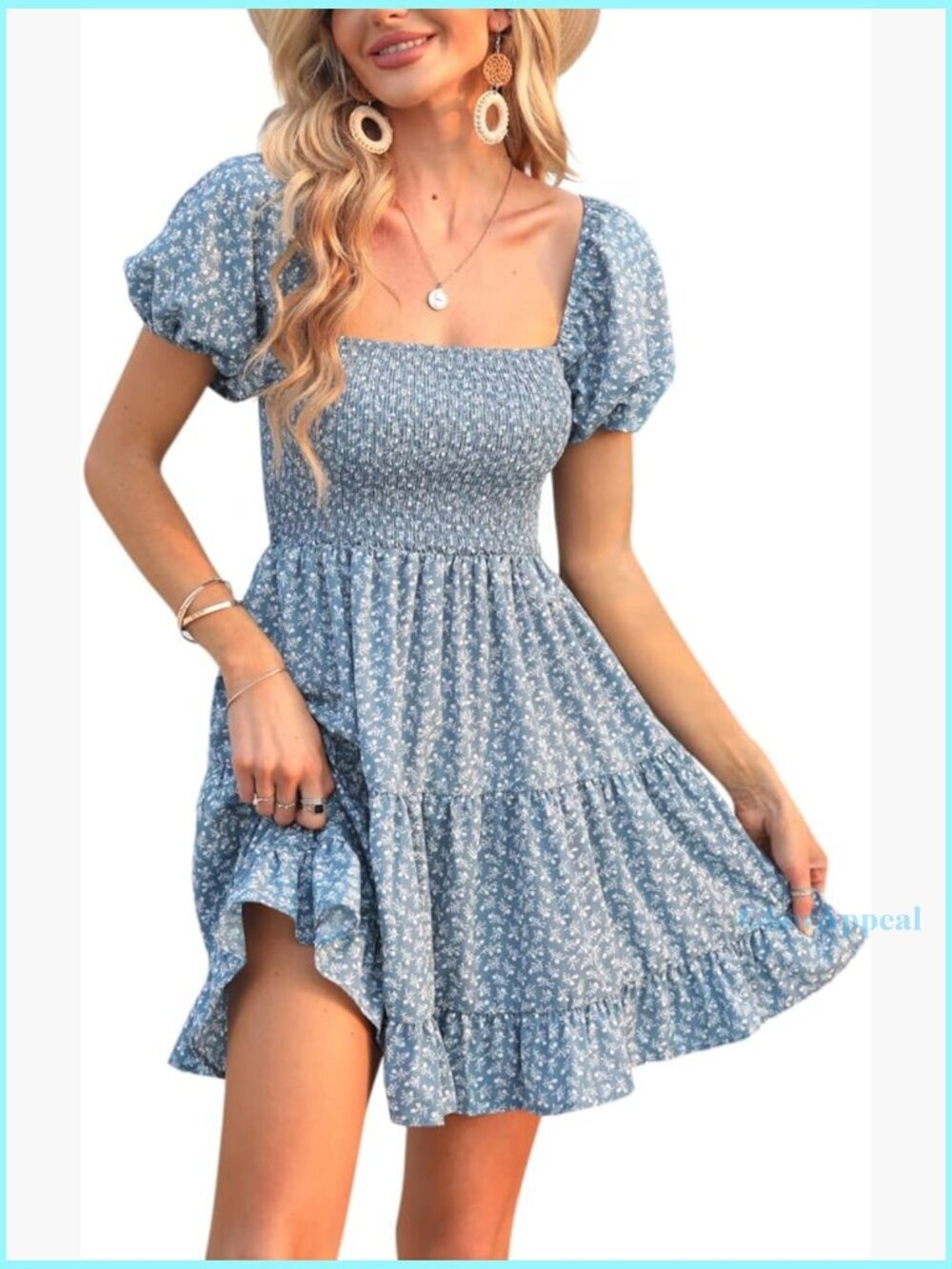 Puff Sleeve Square Neck Smocked Babydoll Mini Dress Floral Print